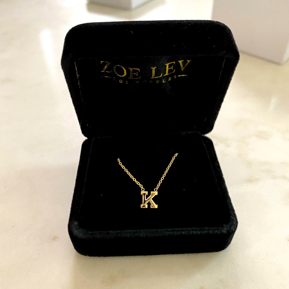 14k gold K initial ZOE LEV necklace